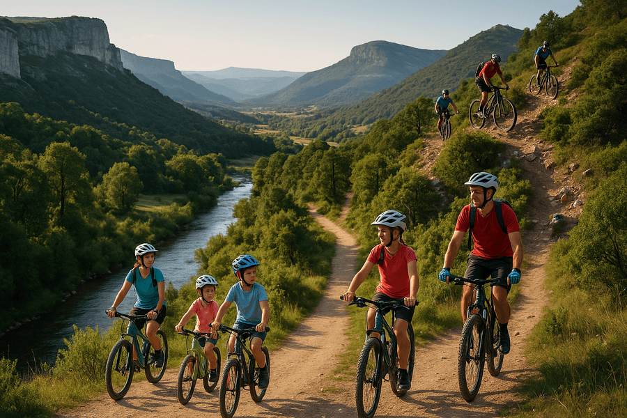 Explora rutas ciclistas cerca del camping, desde la tranquila Senda del Río Verde hasta el desafiante Circuito de los Tres Ríos, y disfruta vistas increíbles.