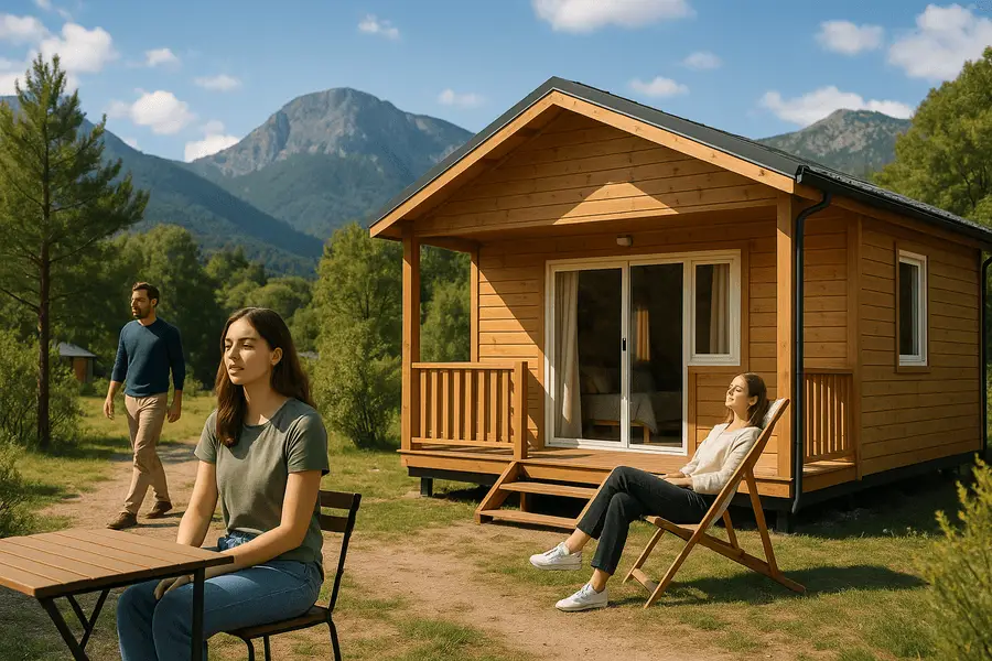 Disfruta de un bungalow equipado en la naturaleza, sin montar tiendas. Reserva con antelación y elige según tus necesidades para unas vacaciones únicas.